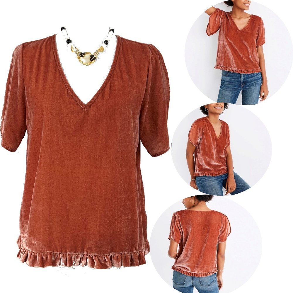 Madewell Velvet Velour Tulip Sleeve Top Sz M